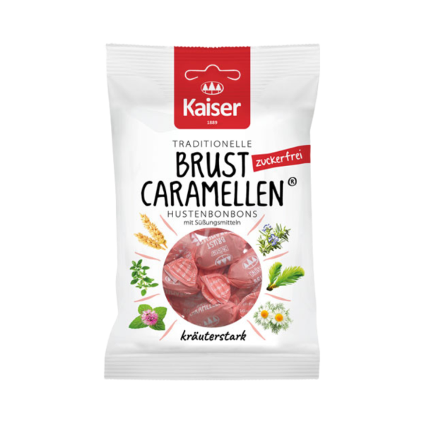 Kaiser Brust Caramellen zuckerfrei, Hustenbonbons, 75g